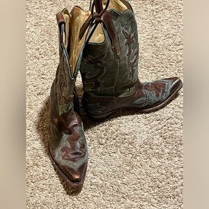 Corral Turquoise/Chocolate Snip Toe Distressed Cracked Leather Boots 10